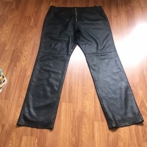 Black leather boot cut jeans